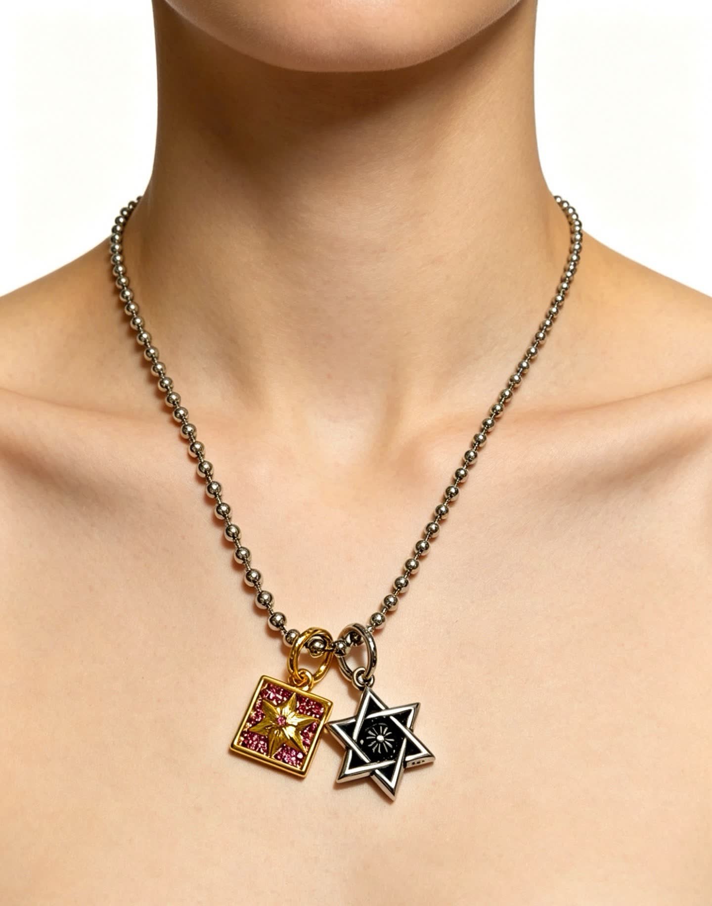 Chrome Hearts Beaded Necklace with Star and Square Charms